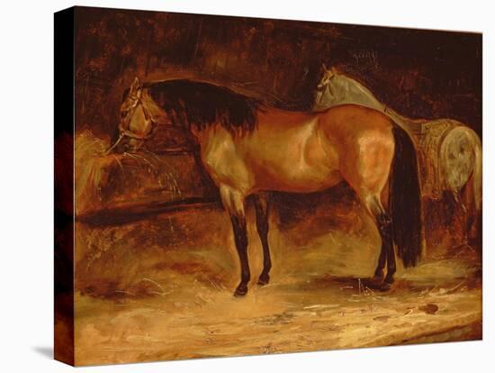 A Bay Horse at a Manger, with a Grey Horse in a Rug-Theodore Gericault-Premier Image Canvas