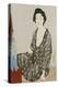 A Beauty in a Black Kimono with White Hanabishi Patterns Seated Before a Mirror-Hashiguchi Goyo-Premier Image Canvas