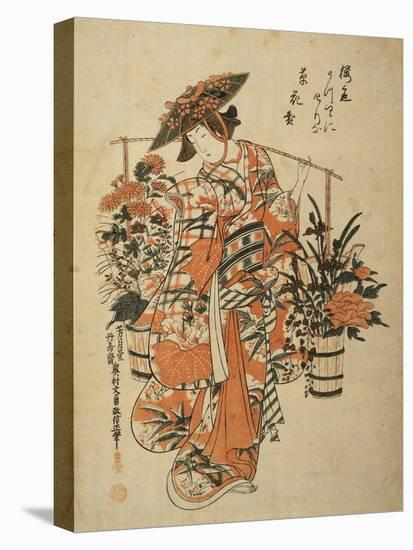 A Beauty Wearing Festival Garb with Two Buckets of Flowers Suspended from a Yoke-Okumura Masanobu-Premier Image Canvas