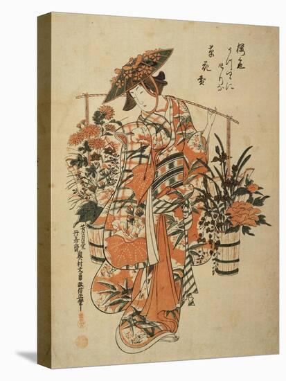 A Beauty Wearing Festival Garb with Two Buckets of Flowers Suspended from a Yoke-Okumura Masanobu-Premier Image Canvas