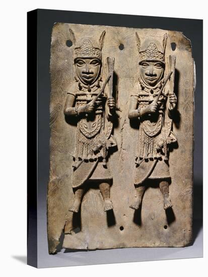 A Benin Bronze Plaque with Two Relief Figures, circa 1600-null-Premier Image Canvas