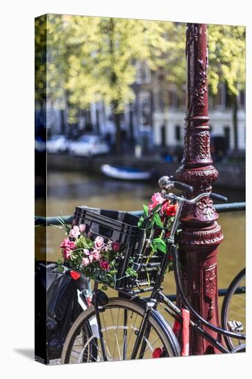 A Bicycle Decorated with Flowers by a Canal, Amsterdam, Netherlands, Europe-Amanda Hall-Premier Image Canvas