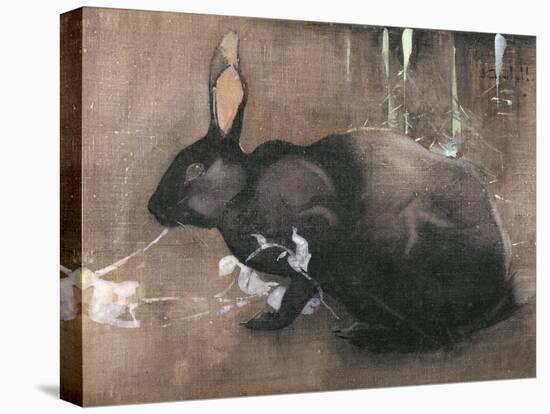 A Black Rabbit (Bodycolour on Linen)-Joseph Crawhall-Premier Image Canvas