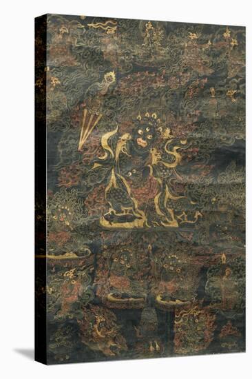 A Black Tibetan Thanka in Gold, Grey and Red Depicting Dharmapala, 19th Century-null-Premier Image Canvas