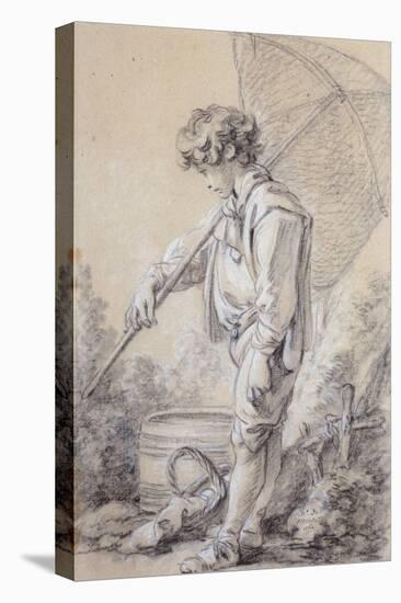 A Boy Holding a Net, 1762 black and white chalk on blue discolored paper-Francois Boucher-Premier Image Canvas