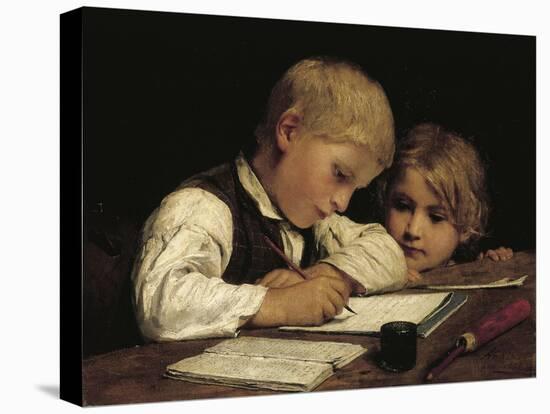 A Boy Writing; Schreibender Knabe Mit Schwesterchen, 1875-Albert Anker-Premier Image Canvas