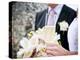 A Bride and Groom with a Glass of Champagne and a Bouquet-null-Premier Image Canvas