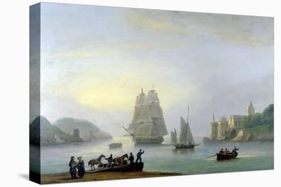 A Brig Entering Dartmouth Harbour, with a Ferry in the Foreground, 1828-Thomas Luny-Premier Image Canvas