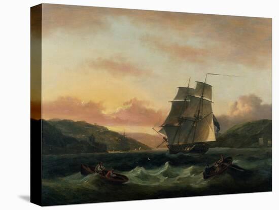 A Brigantine in Full Sail in Dartmouth Harbour-Thomas Luny-Premier Image Canvas