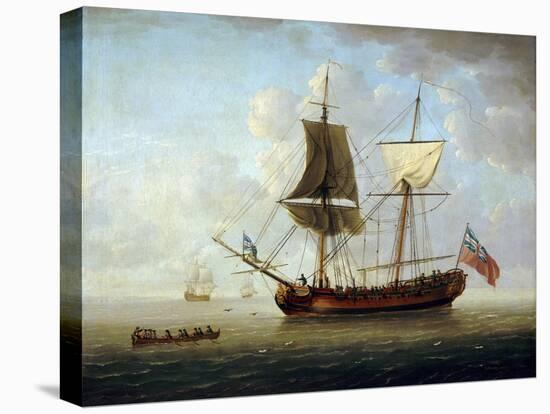 A British Brigantine, Carrying the Red Flag and the Union Jack, Offshore in a Calm Sea. Oil on Canv-John the Elder Cleveley-Premier Image Canvas