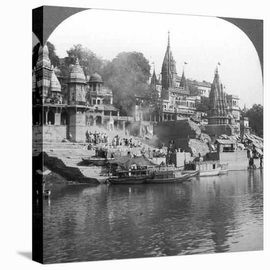 A Burning Ghat on the Ganges at Benares (Varanas), India, 1900s-Underwood & Underwood-Premier Image Canvas