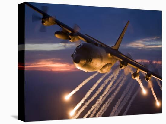 A C-130 Hercules Releases Flares During a Mission Over Kansas-Stocktrek Images-Premier Image Canvas