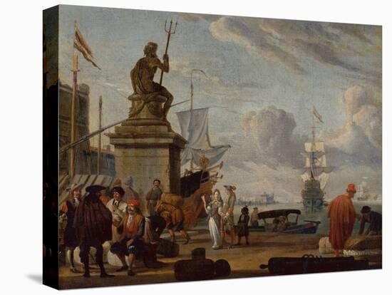 A Capriccio Mediterranean Harbour with Elegant Figures and Merchants, 1689-Abraham Storck-Premier Image Canvas