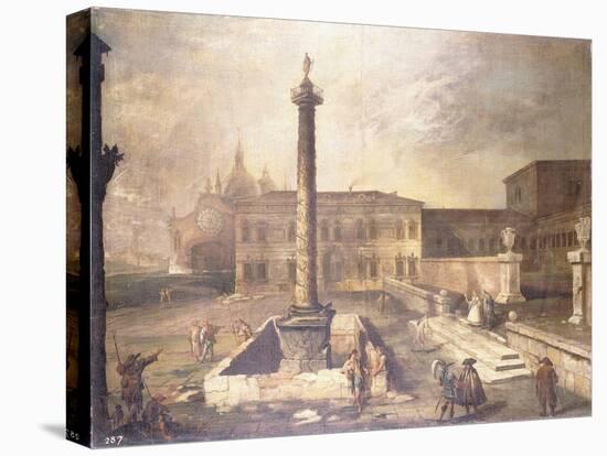 A Capriccio of a Piazza in Front of a Palace with the Column of Marcus Aurelius-Canaletto-Premier Image Canvas