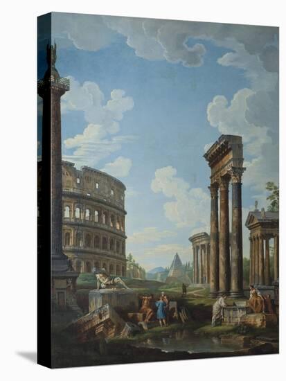 A Capriccio with Figures Among Roman Ruins Including the Arch of Constantine and the Pantheon-Giovanni Paolo Panini-Premier Image Canvas