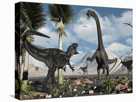 A Carnivorous Allosaurus Confronts a Giant Diplodocus Herbivore During the Jurassic Period on Earth-Stocktrek Images-Premier Image Canvas