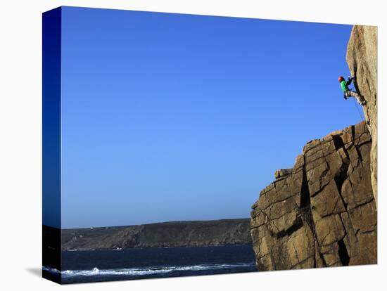 A Climber Tackles a Difficult Route on the Cliffs Near Sennen Cove, Cornwall, England-David Pickford-Premier Image Canvas