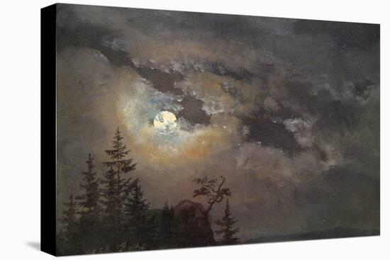 A Cloud and Landscape Study by Moonlight-Johan Christian Clausen Dahl-Stretched Canvas