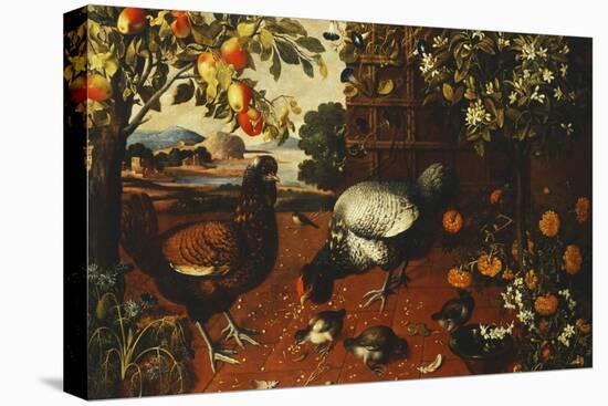 A Cock, a Hen and Chicks in a Yard-Thomas Hiepes-Premier Image Canvas