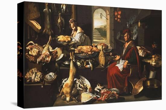 A Cook in a Well-Stocked Kitchen with a Serving Woman-Italian School-Premier Image Canvas