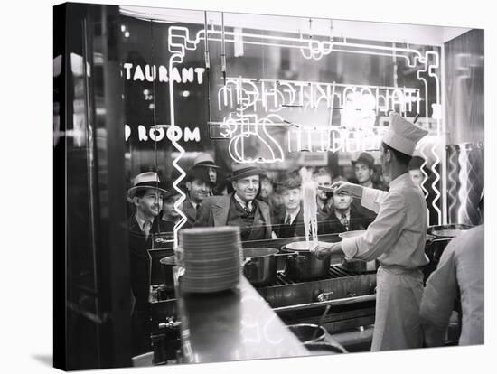 A cook preparing spaghetti, Broadway, New York City, 1937-null-Stretched Canvas