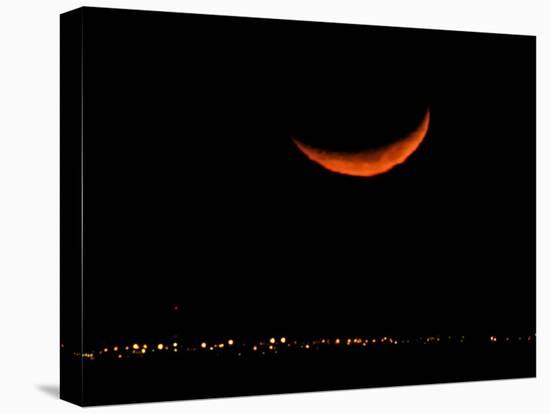 A Crescent Moon Dwarfs the Lights of Fort Riley Army Base in Central Kansas, January 22, 2007-Charlie Riedel-Premier Image Canvas