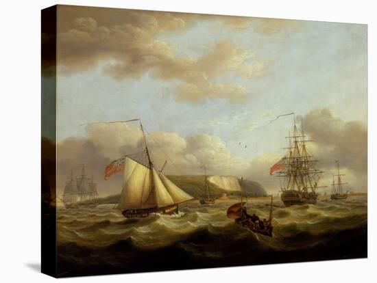 A Cutter Passing Astern of a Frigate, Early 19Th Century (Oil on Canvas)-Thomas Luny-Premier Image Canvas