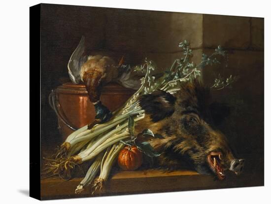 A Dead Mallard, a Boar's Head, Celery and a Copper Pot on a Ledge-Jean-Baptiste Oudry-Premier Image Canvas