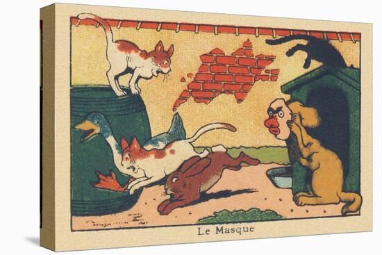 A Dog Scares off Other Animals with His Mask.” the Mask” ,1936 (Illustration)-Benjamin Rabier-Premier Image Canvas