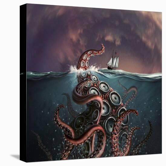 A Fantastical Depiction of the Legendary Kraken-null-Stretched Canvas