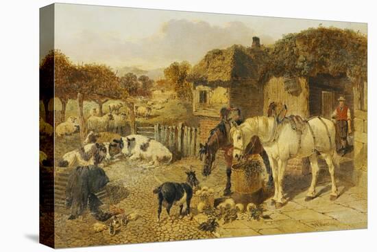 A Farmyard Scene with Plough Horses, Ducks, Cows-John Frederick Herring I-Premier Image Canvas