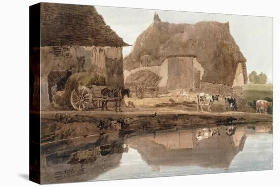 A Farmyard with Cattle and Poultry and Labourers Unloading Hay-Thomas Girtin-Premier Image Canvas