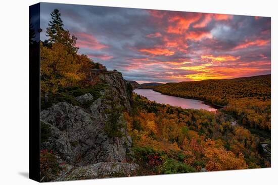 A Fiery Sunrise over Lake of the Clouds, Porcupine Mountains Sate Park. Michigan's Upper Peninsula-John McCormick-Premier Image Canvas