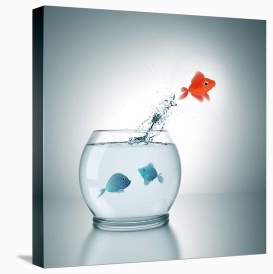 A Fishbowl With A Red Fish Jumping Out Of The Water-magann-Premier Image Canvas