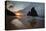 A Fisherman at Cacimba Do Padre with the Two Brothers Rock Formation at Sunset-Alex Saberi-Premier Image Canvas