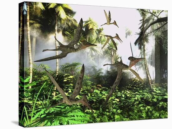 A Flock of Pterodactylus Reptiles Fly over the Jungle Searching for their Next Meal-Stocktrek Images-Stretched Canvas