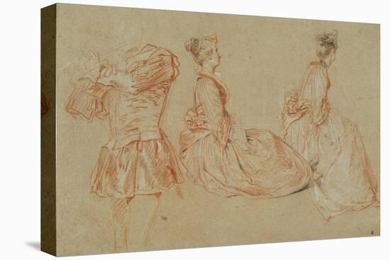 A Flutist, Two Women, Red Chalk, White Wash-Jean Antoine Watteau-Premier Image Canvas