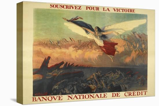 A French Propaganda Poster Showing a Woman Flying in the Air, Holding a Tricolor.-null-Premier Image Canvas