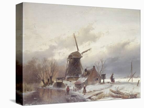 A Frozen River Landscape with a Windmill-Andreas Schelfhout-Premier Image Canvas