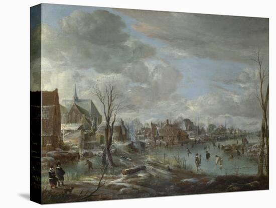 A Frozen River Near a Village, with Golfers and Skaters, C. 1647-1648-Aert van der Neer-Premier Image Canvas