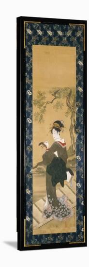 A Full Length Portrait of a Woman Tuning Her Shamisen on a Veranda-Toyokuni Utagawa-Premier Image Canvas