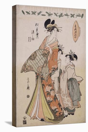 A Full Length Portrait of the Courtesan Somenosuke Accompanied by Two Kamuro-Chokosai Eisho-Premier Image Canvas