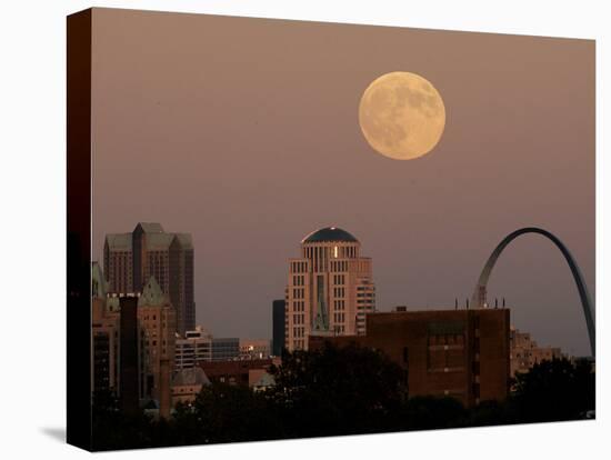 A Full Moon Rises Behind Downtown Saint Louis Buildings and the Gateway Arch Friday-Charlie Riedel-Premier Image Canvas