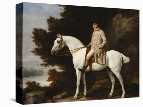 A Gentleman on a Grey Horse in a Rocky Wooded Landscape-George Stubbs-Premier Image Canvas