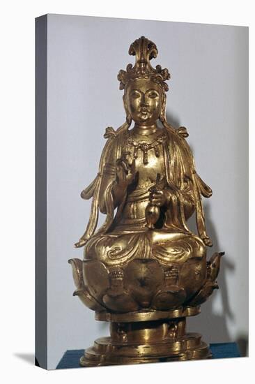 A gilt-bronze statuette of a Bodhisattva on a lotus leaf, 10th century-Unknown-Premier Image Canvas