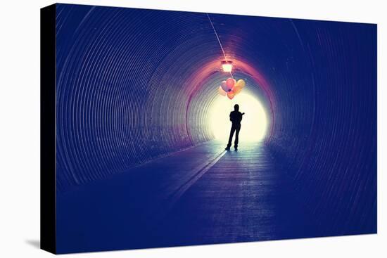 A Girl at the End of a Tunnel Holding Balloons-graphicphoto-Premier Image Canvas