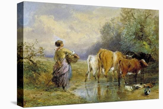 A Girl Driving Cattle across a Stream, 19th Century-Myles Birket Foster-Premier Image Canvas