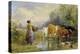 A Girl Driving Cattle across a Stream, 19th Century-Myles Birket Foster-Premier Image Canvas