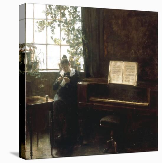 A Girl Knitting by the Window-Carl Holsoe-Premier Image Canvas