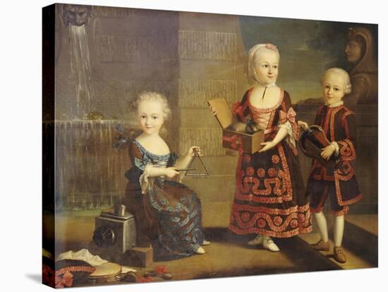 A Girl with a Marmoset in a Box, a Girl with a Triangle Sitting, and a Boy with a Hurdy-Gurdy-Francois Hubert Drouais-Premier Image Canvas